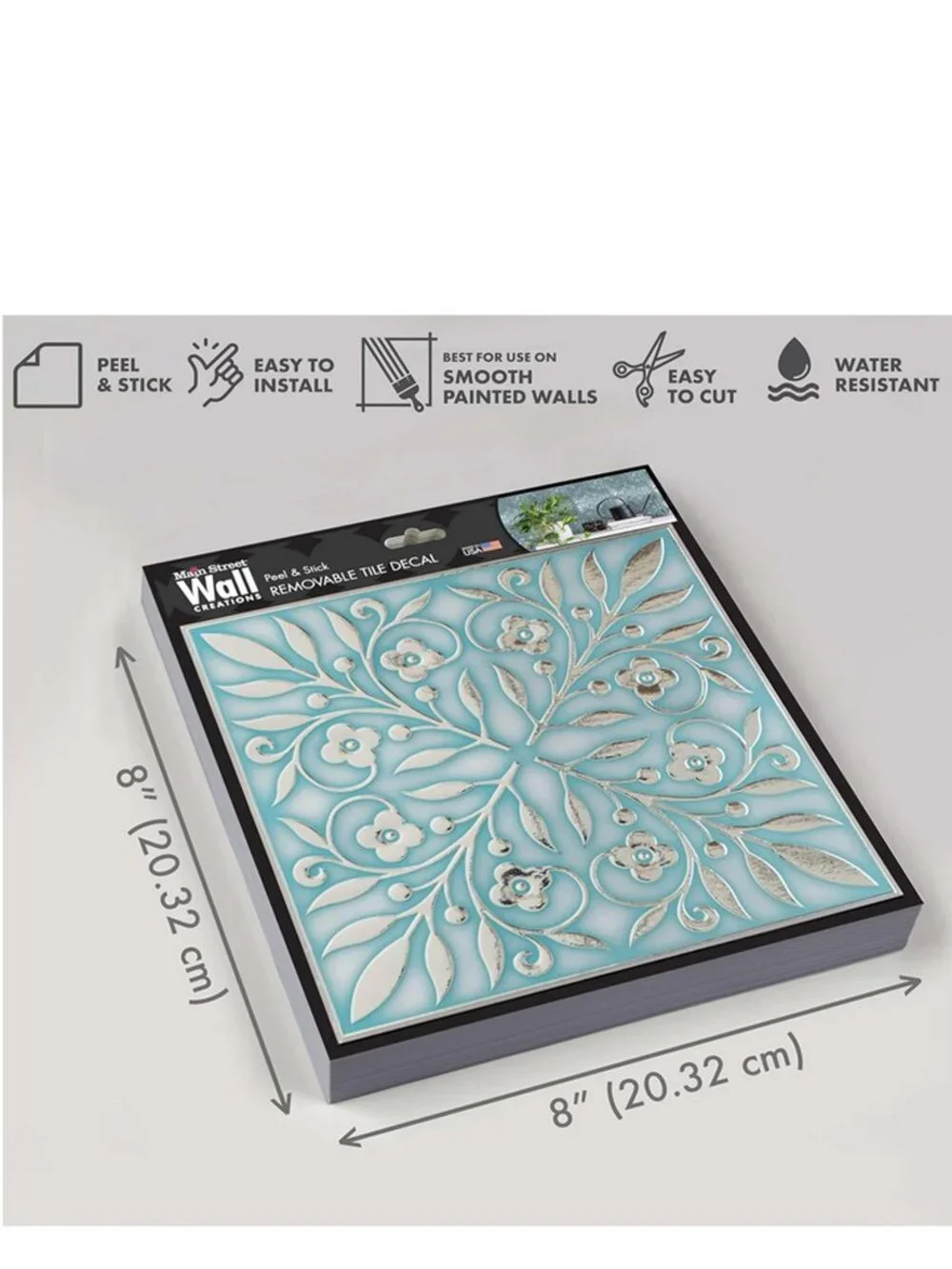 24-Pack of 8 x8 Peel and Stick Backsplash Wallpaper Tiles Teal and Silver